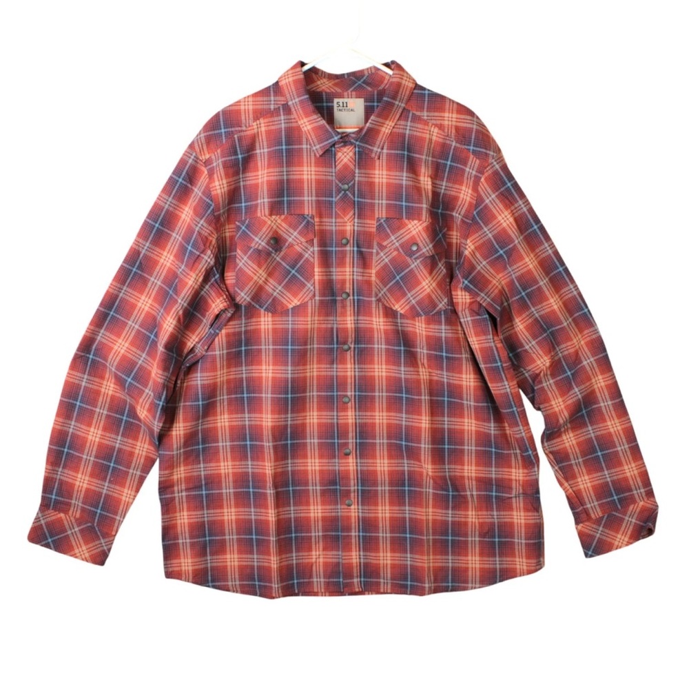 5.11 Tactical Men Long Sleeve Work Shirt Size 2XL Plaid Snap Buttons Red